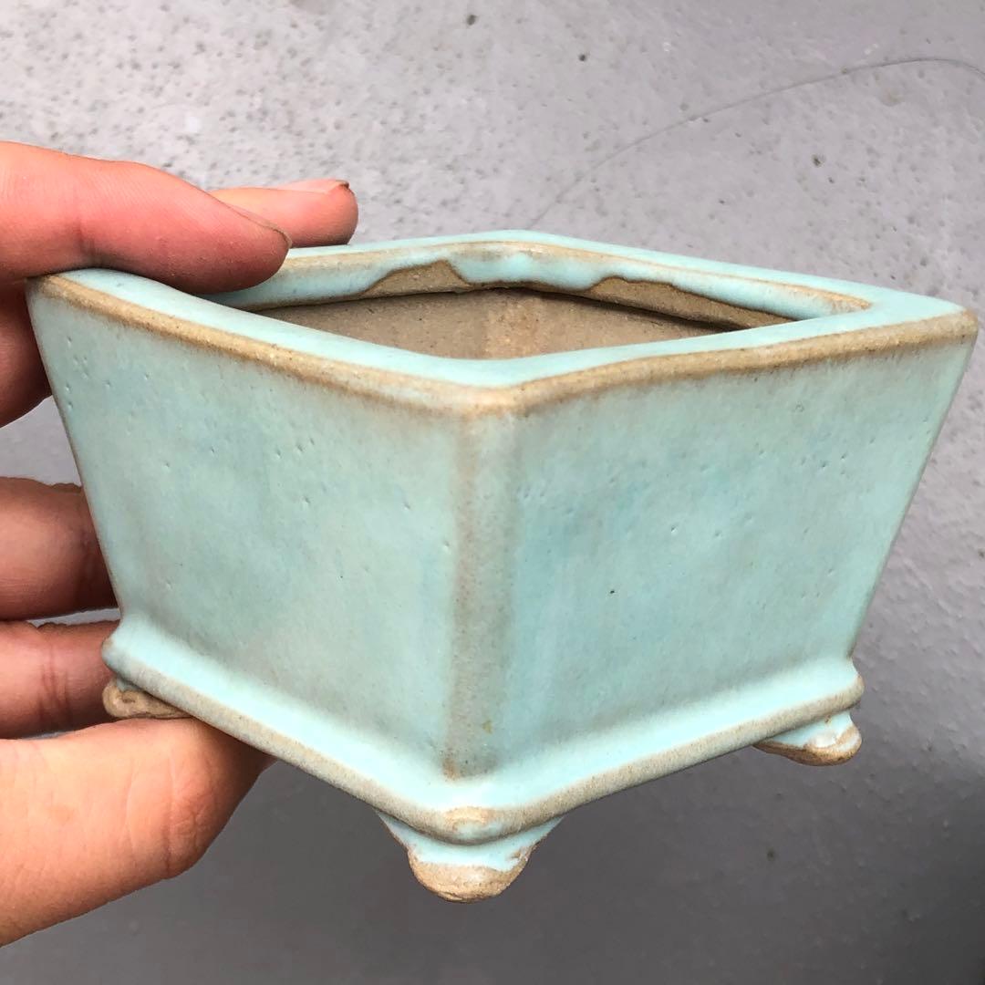 362.松峰 雲足正方2点 盆栽鉢 植木鉢 8*8*5.7cm