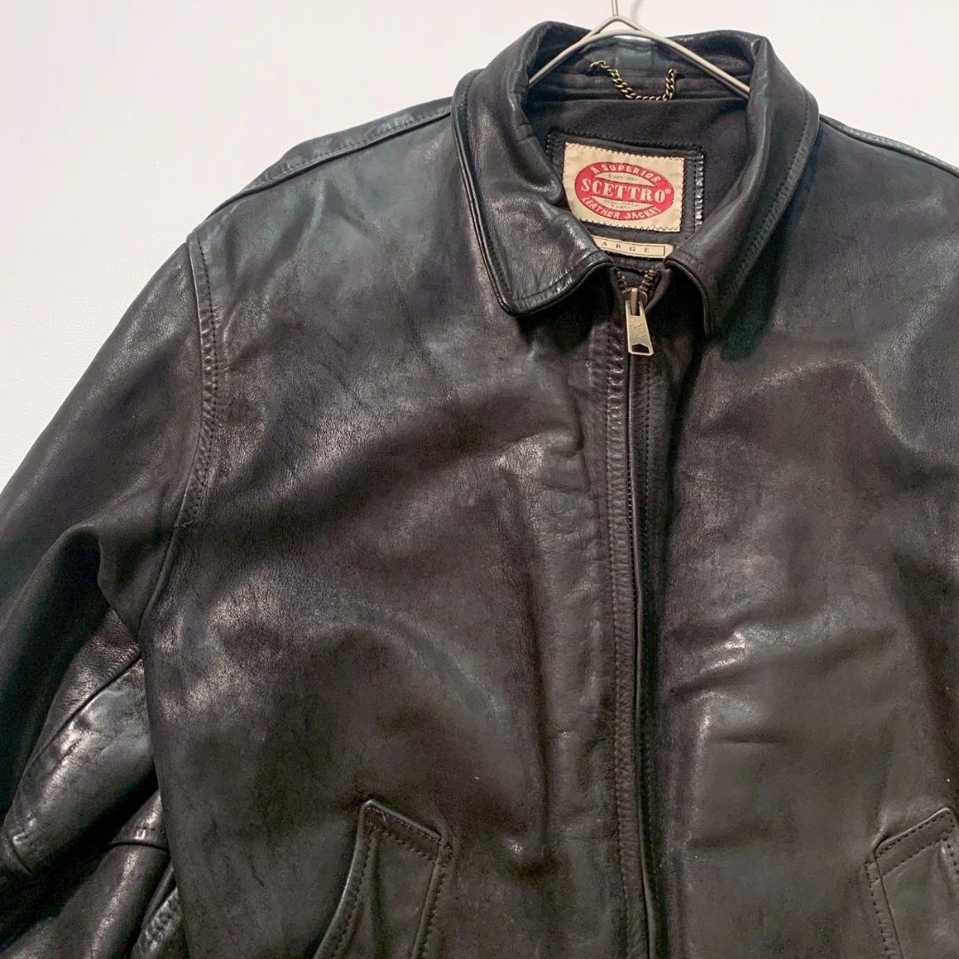 【本革】スチェットロ レザージャケット L ブラック イタリア製 ビッグサイズ