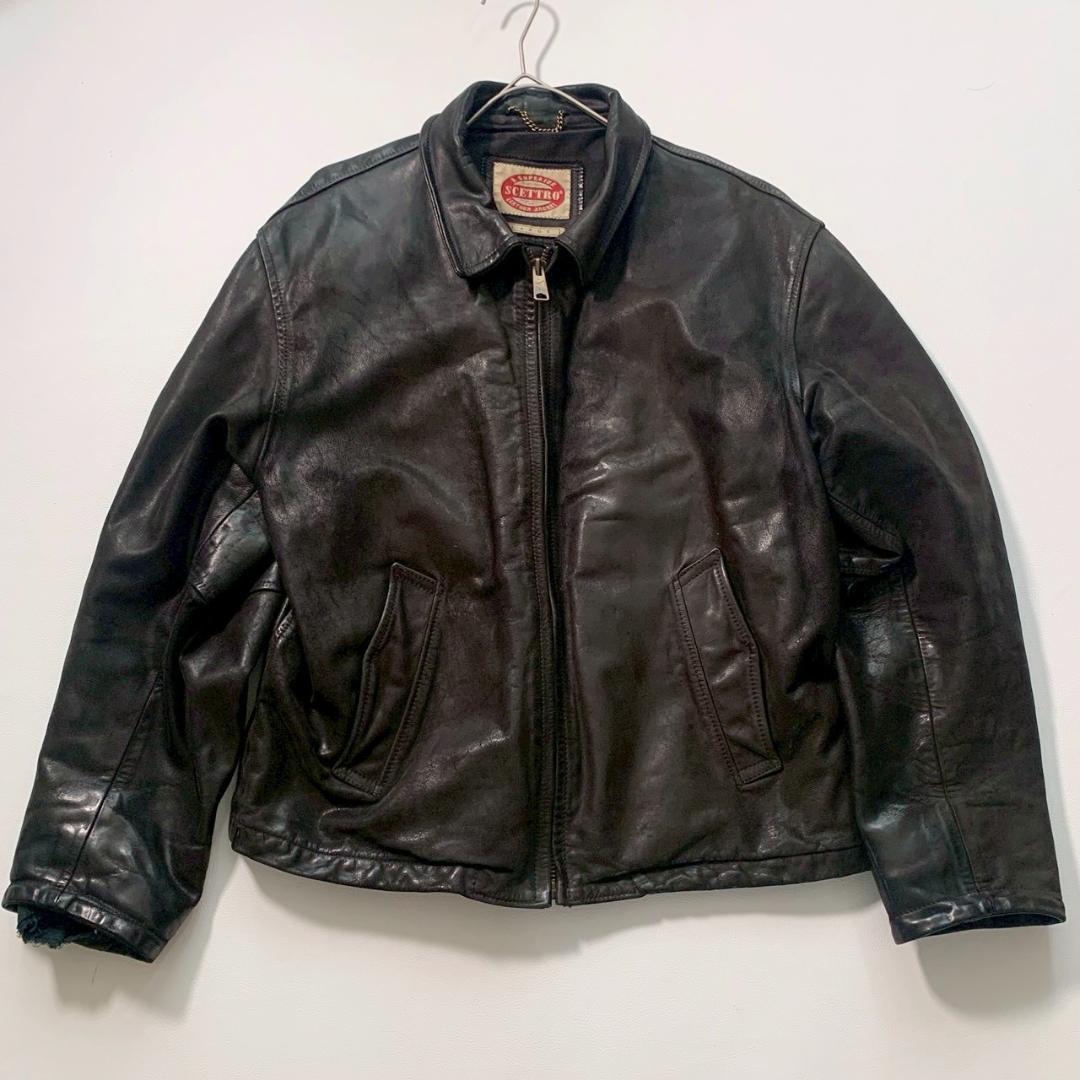 【本革】スチェットロ レザージャケット L ブラック イタリア製 ビッグサイズ