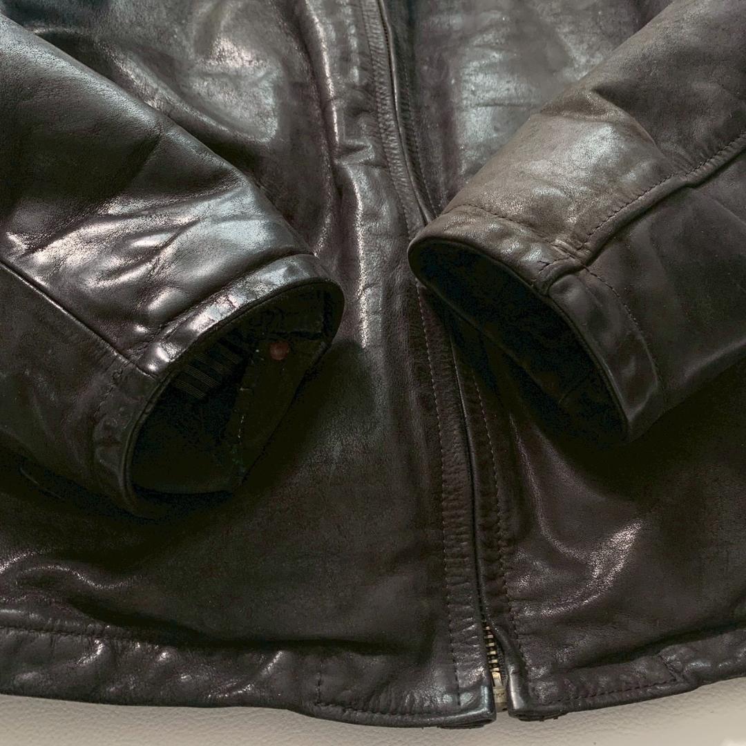 【本革】スチェットロ レザージャケット L ブラック イタリア製 ビッグサイズ