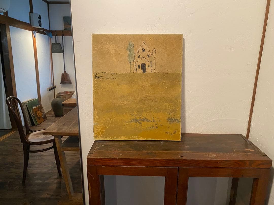 《遠ざかる家》 抽象画 油絵 F8号 45×38cm テクスチャー作品 額なし