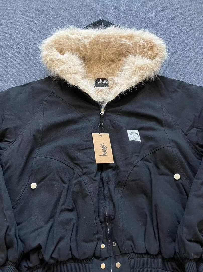 Stussy フードファージャケット ブラック M