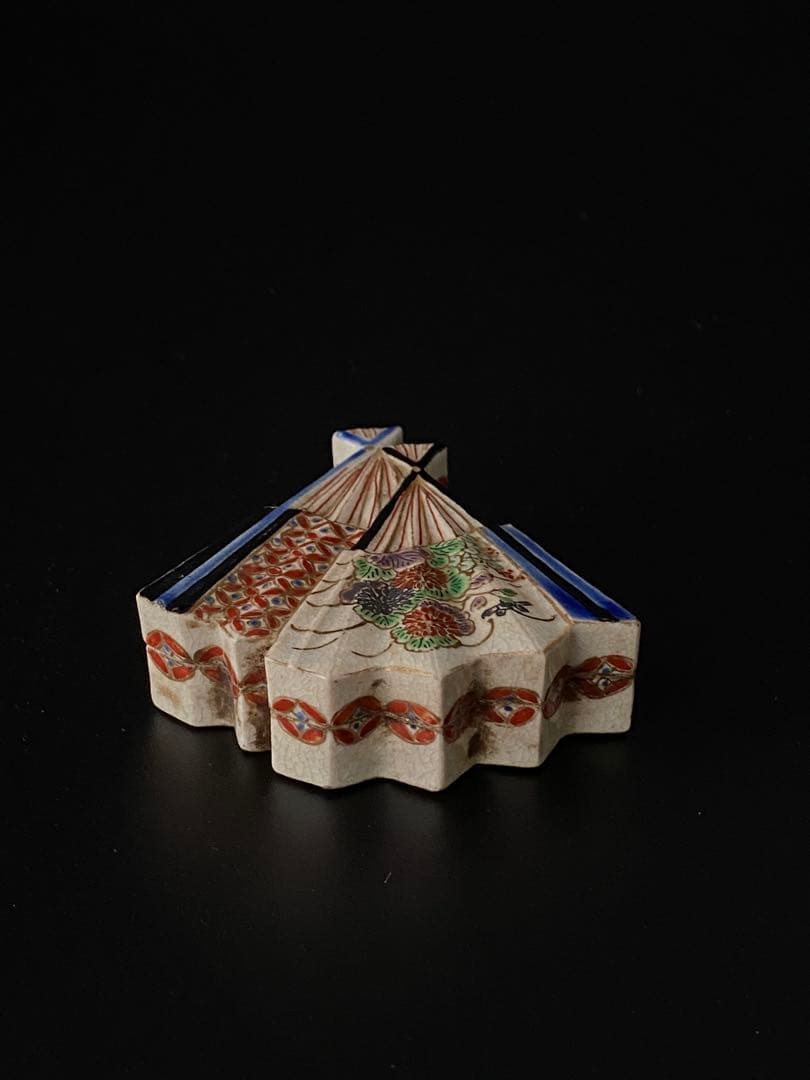 仁清印 香合 開扇文 京焼 色絵