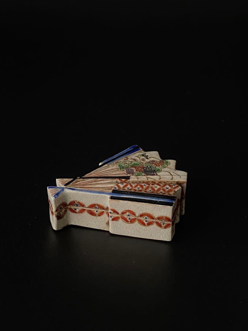 仁清印 香合 開扇文 京焼 色絵