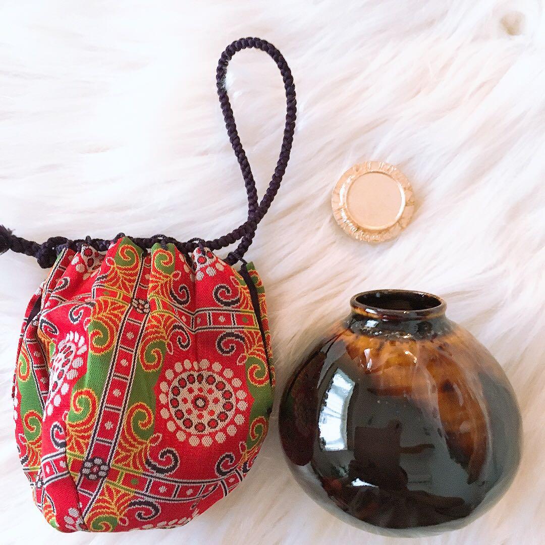 茶道具 棗 巾着袋　京焼　桶谷定一造　茄子茶入