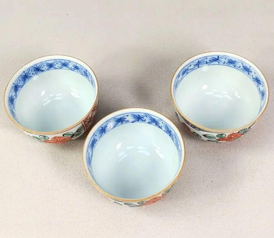 未使用　有田焼　華山萬右衛門窯　酒器　錦山茶花　瓢箪型　徳利　盃