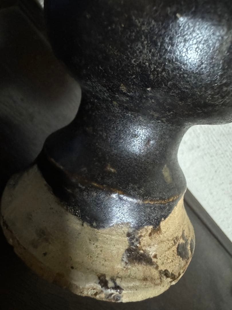 中国骨董　漢ー唐　黒釉褐釉　耳付瓶仏前供養瓶　時代物　唐物　古美術(N-3)