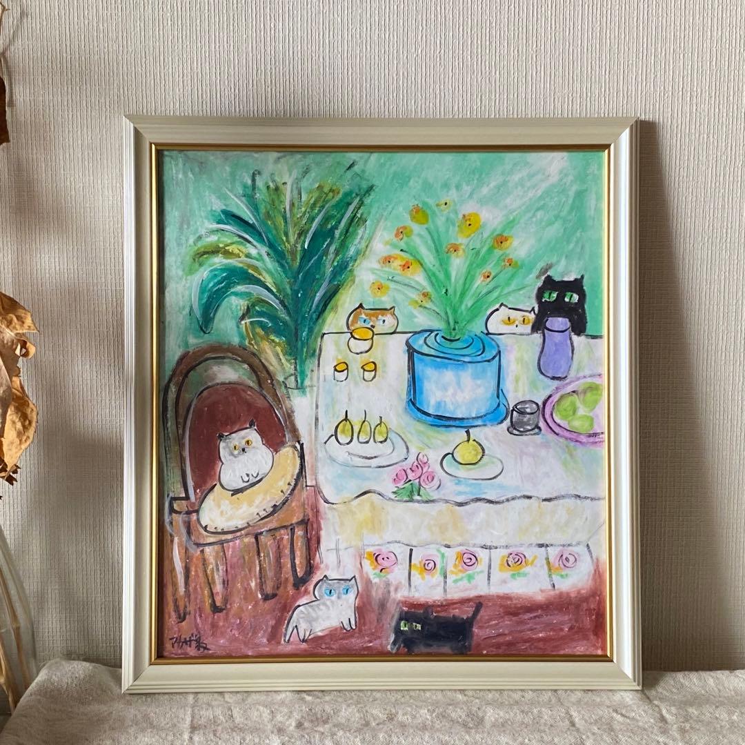 絵画 。壁掛け絵手描き【暖かい部屋には、花の香りが満ちあふれている】