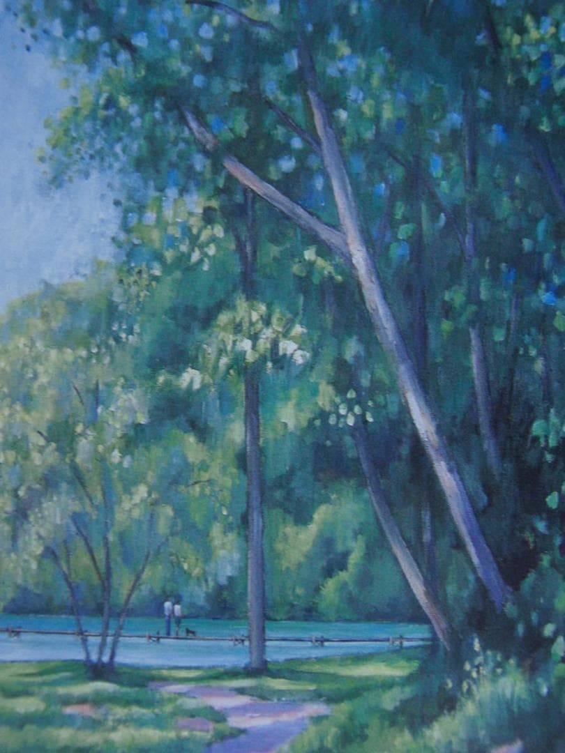 入江観、【湖畔日洩】、希少な額装用画集より、新品額装付