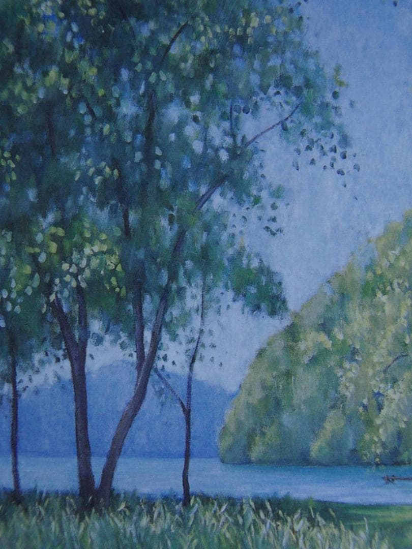 入江観、【湖畔日洩】、希少な額装用画集より、新品額装付