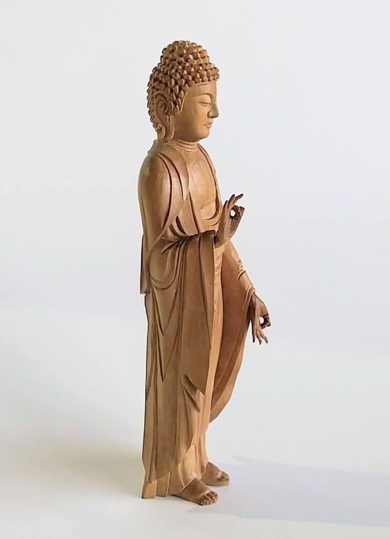 阿弥陀如来立像 4寸 像のみ #657 ◆白檀 木彫 仏像