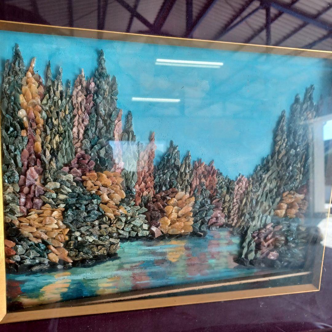 【珍品】国産天然石使用石天然石アート 石画 国産天然石使用石