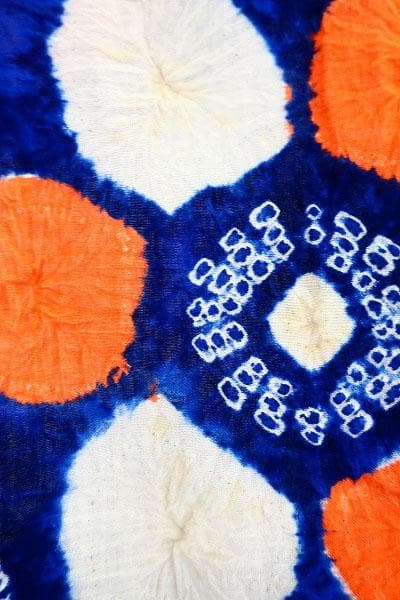 ★専用★浴衣 有松絞り 青 オレンジ 綿 花柄 身丈160cm バチ衿 お洒落