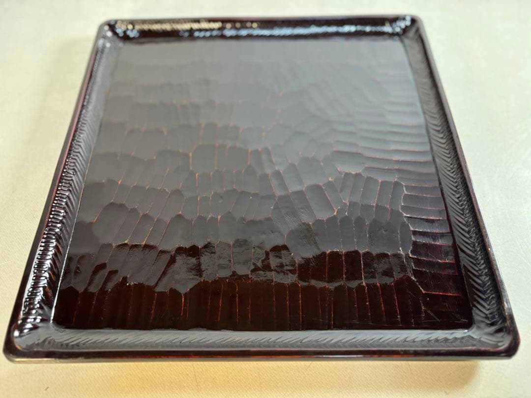 アンティーク　讃岐彫　古い松材のくり貫き角盆(四方盆)5枚セット　②