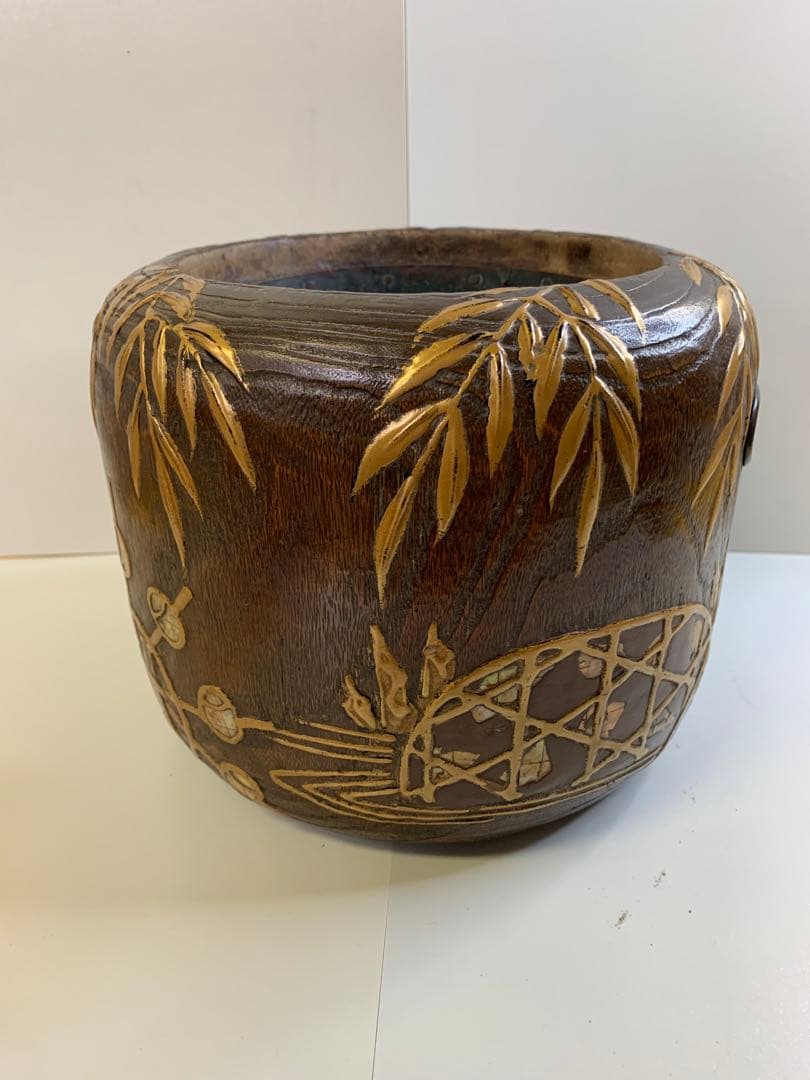 明治時代 伝統工芸品 菊花鳥蒔絵 螺鈿  時代物 古い火鉢