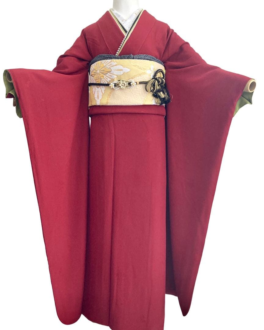 ★ 4848♥️断捨離中★赤 寛斎 無地 振袖6点セット‼️ NO6ま15