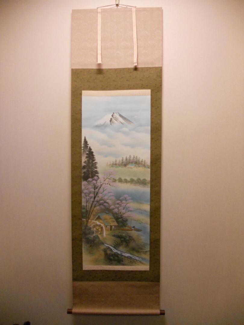 掛け軸 江河 春景山水図 絹本 希少 軸装 茶道具 掛軸 美品 です。