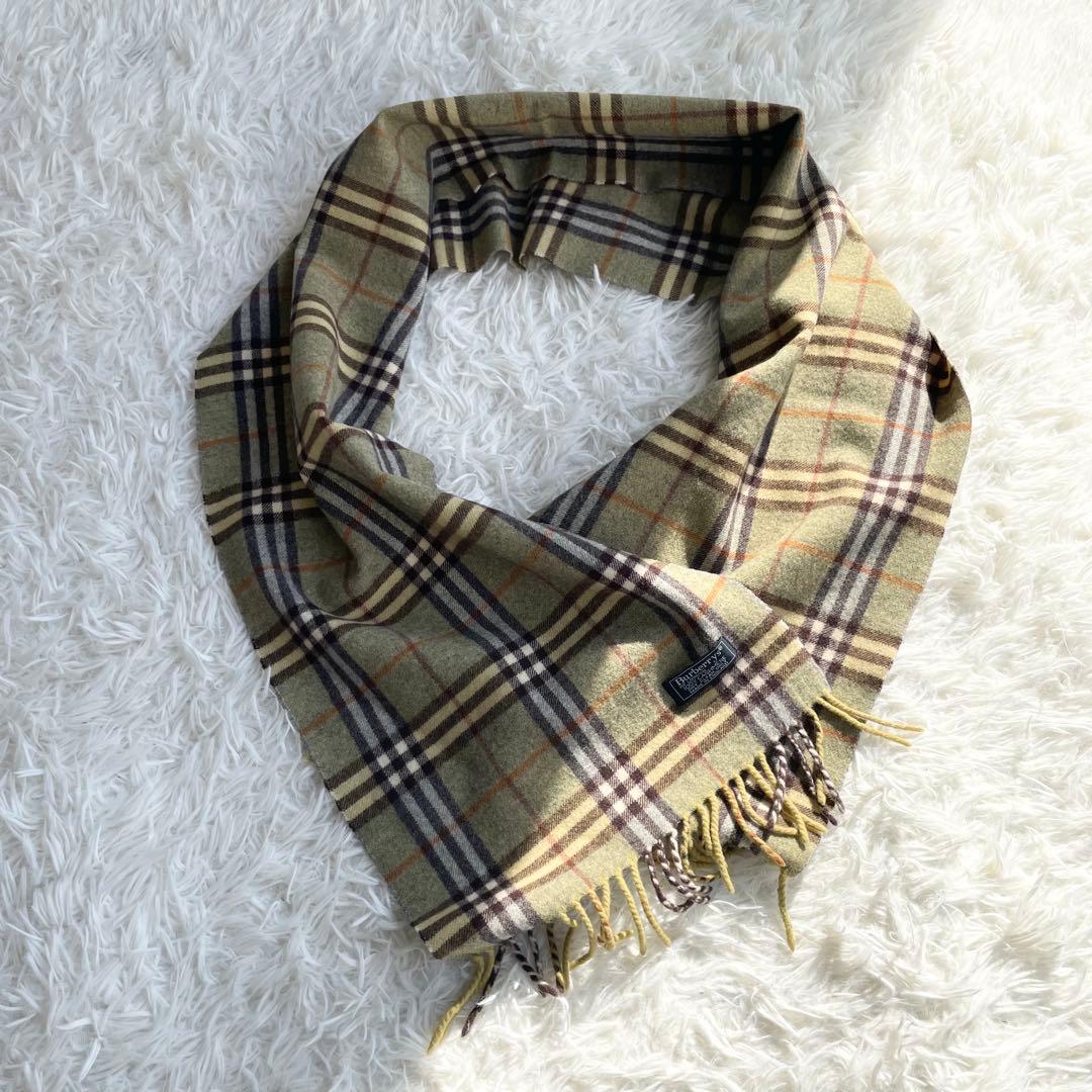 【希少色】Burberrys カシミヤ100% マフラー ノバチェック カーキ