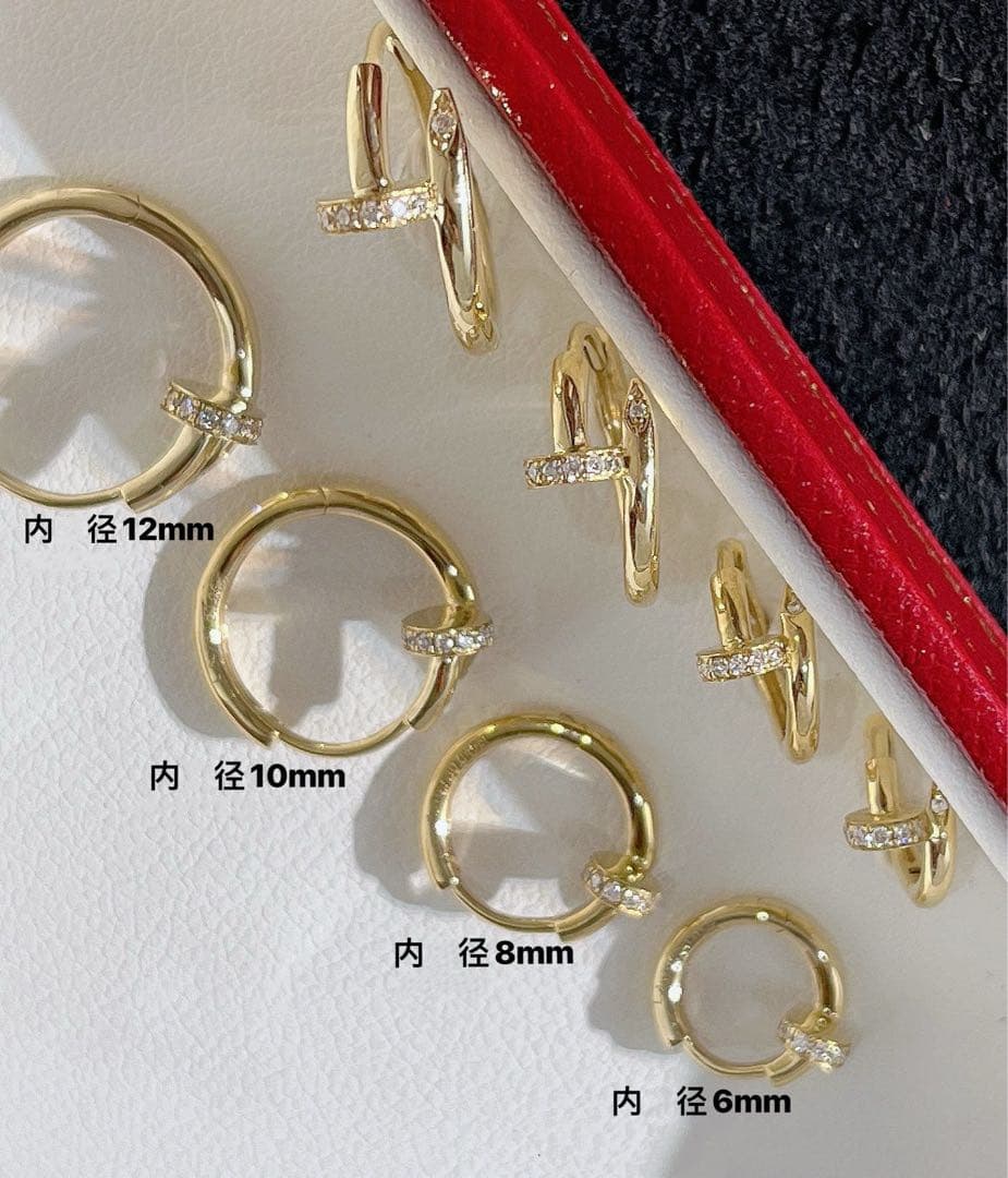 K18WG YG PG 両端ダイヤ入り 釘モチーフピアス 18金