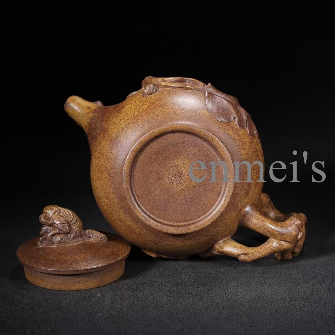 中国紫砂壺・母子獅子彫刻茶壺・底款:蒋蓉・原鉱段泥・急須・茶道具・置物・煎茶道具