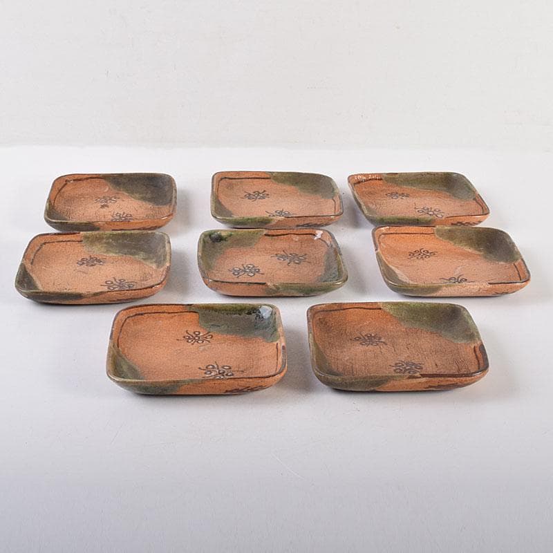 和食器　織部焼　四方　銘々皿　8客　在銘　C　7042