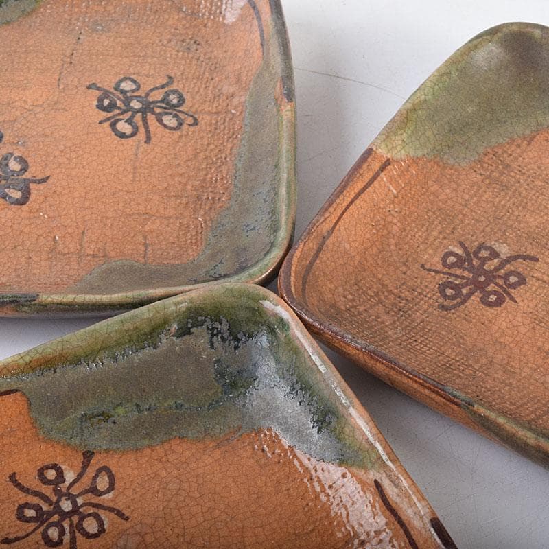 和食器　織部焼　四方　銘々皿　8客　在銘　C　7042