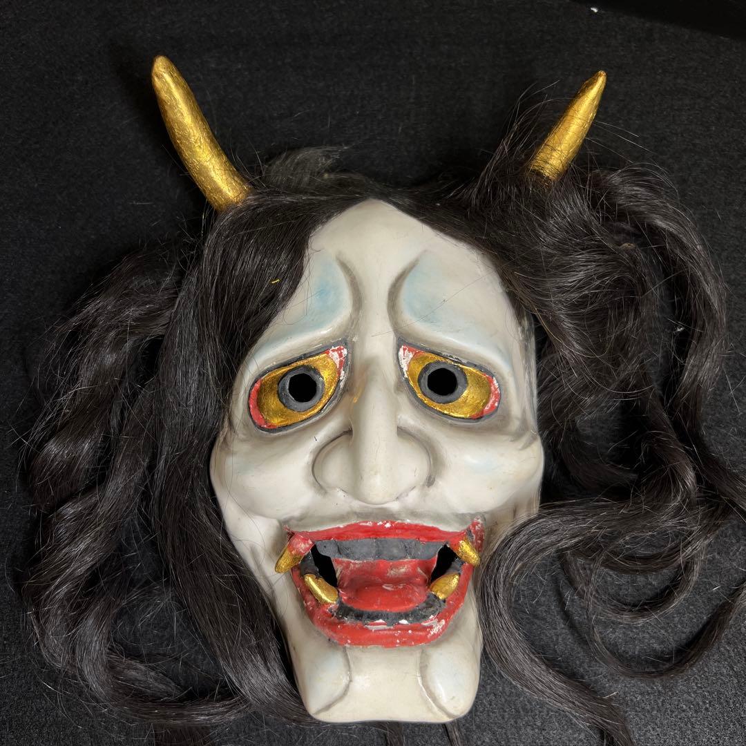 時代乾漆ハンニャ能面　木箱付　顔幅約12.3㎝　東Y8-0116☆2Fタサチ