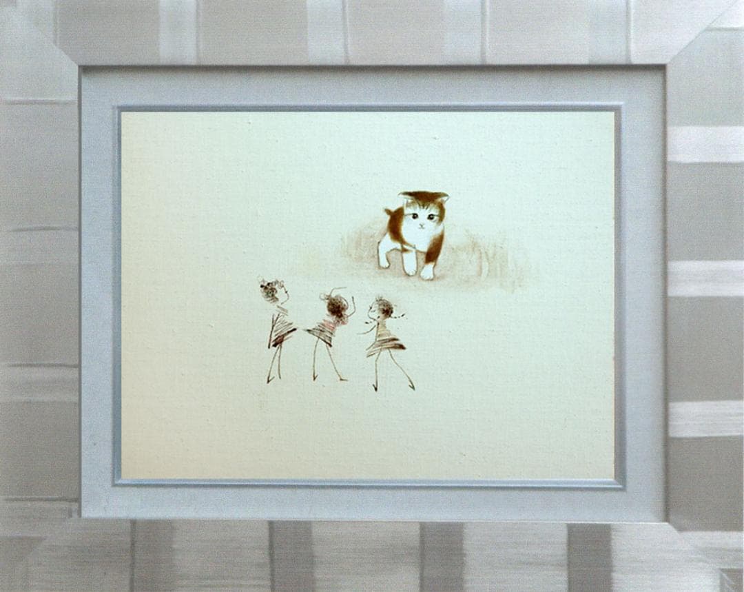油絵 菅家令子 絵 絵画 インテリア F4-090218 可愛い子猫と女の子たち