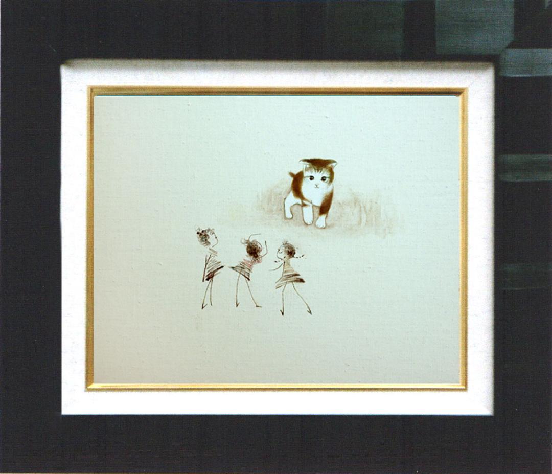 油絵 菅家令子 絵 絵画 インテリア F4-090218 可愛い子猫と女の子たち