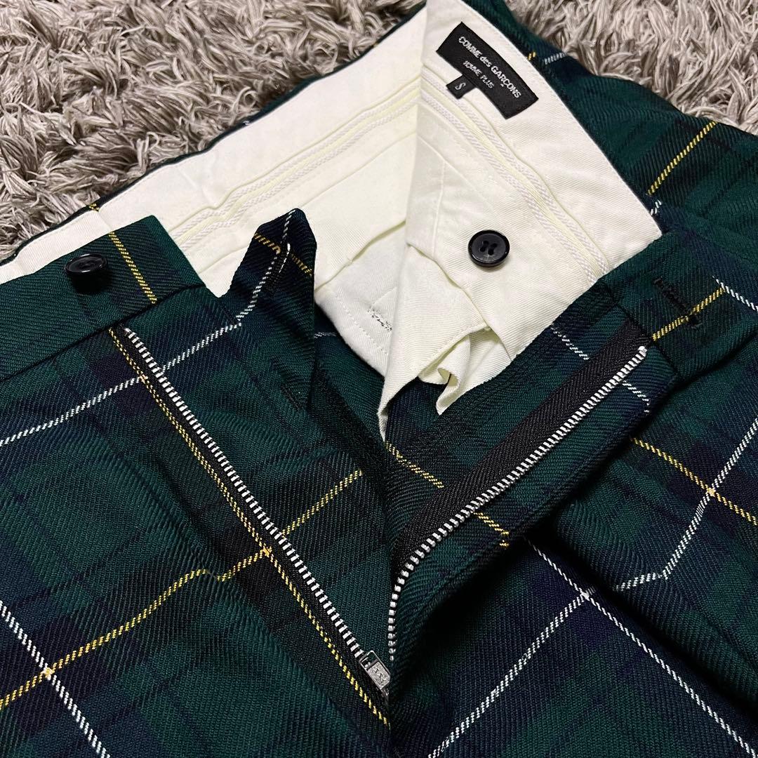 コムデギャルソンオムプリュス / 緑タータン クロップド サルエル パンツ L