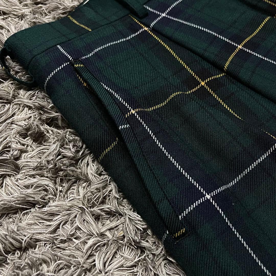 コムデギャルソンオムプリュス / 緑タータン クロップド サルエル パンツ L