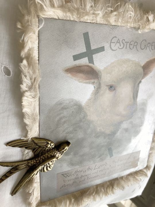 アンティーク　ラム　羊　シープ　パールブルー　イースター　グリーディングカード