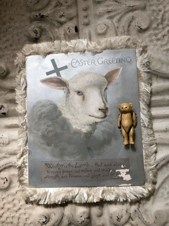 アンティーク　ラム　羊　シープ　パールブルー　イースター　グリーディングカード