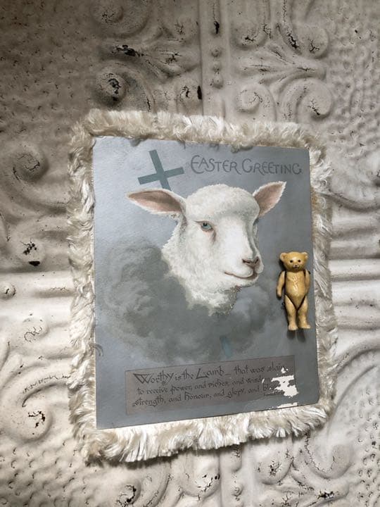 アンティーク　ラム　羊　シープ　パールブルー　イースター　グリーディングカード