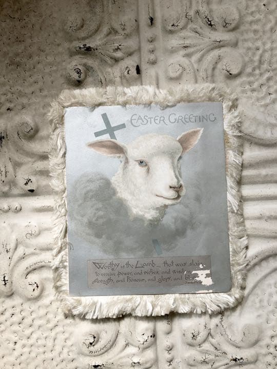 アンティーク　ラム　羊　シープ　パールブルー　イースター　グリーディングカード