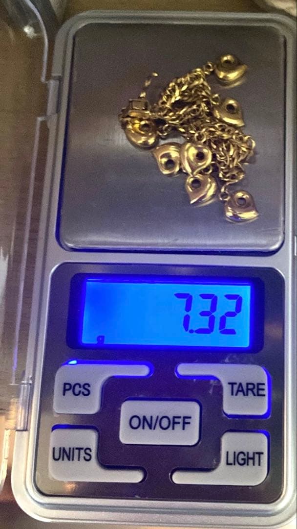 K18 YG 喜平8面トリプル　ハートチャーム付き　ブレスレット