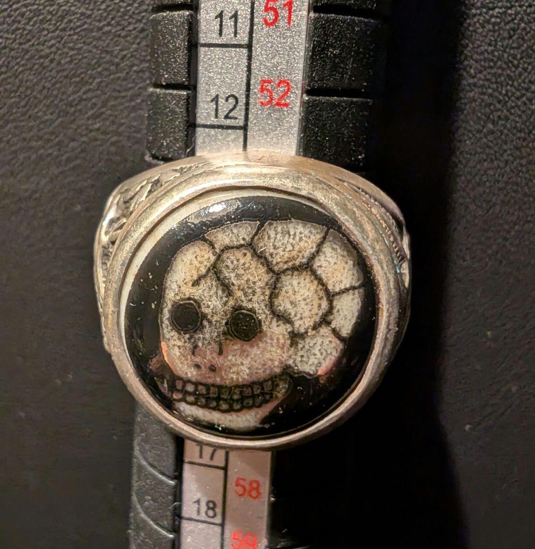 スカルリング 薩摩ボタン 日本製 和柄シルバー 925 14~14.5号