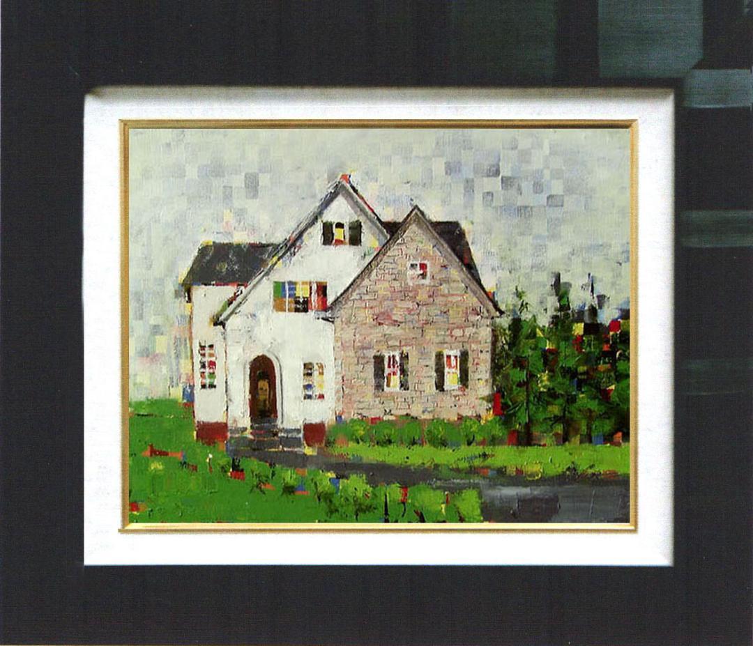 油絵 菅家令子 絵画インテリア 額付(青緑＋金色の枠) uF6-062303風景