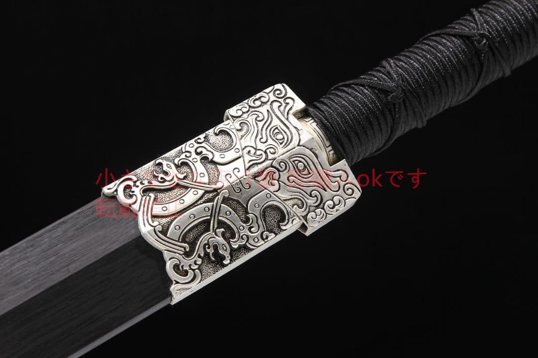 銀めっき双竜漢剣八面マンガン鋼方形紋 古兵器 武具 刀装具 日本刀 模造刀居合刀