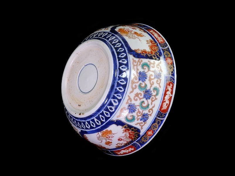 古伊万里　金襴手　流水にオシドリ　菊に尾長鳥の図　大鉢　D078AS-fbqm