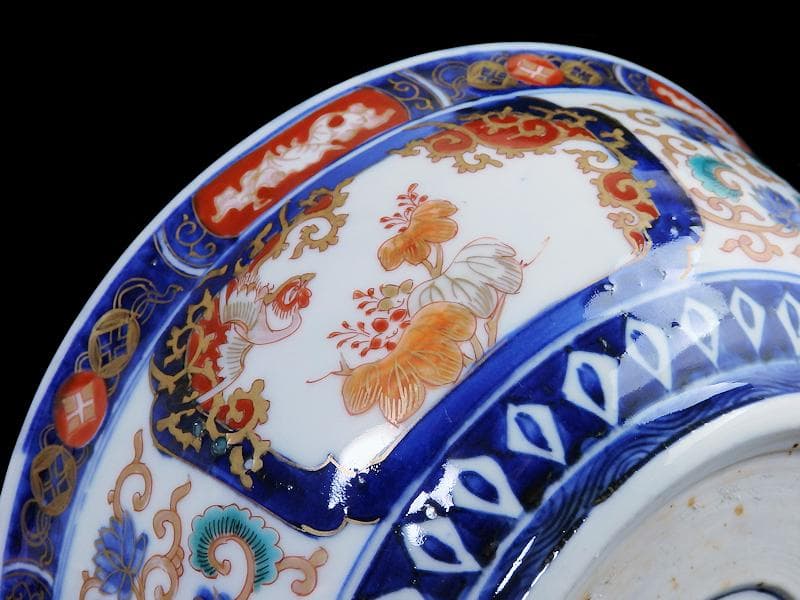 古伊万里　金襴手　流水にオシドリ　菊に尾長鳥の図　大鉢　D078AS-fbqm