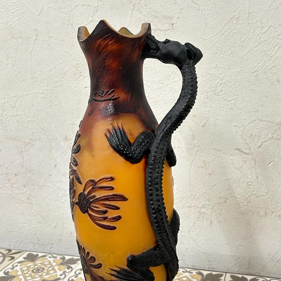 エミール　ガレ風　花瓶　被せガラス　蜥蜴紋　　 高さ30ｃｍ