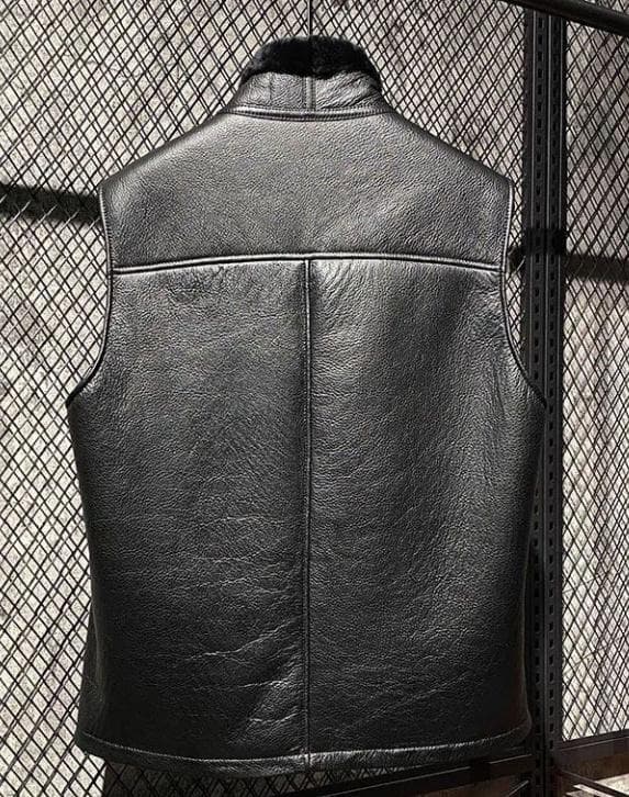 新品限定/メンズ用● 極上ラムファーのダブルフェイス裏地 ベスト黒 毛皮ファー