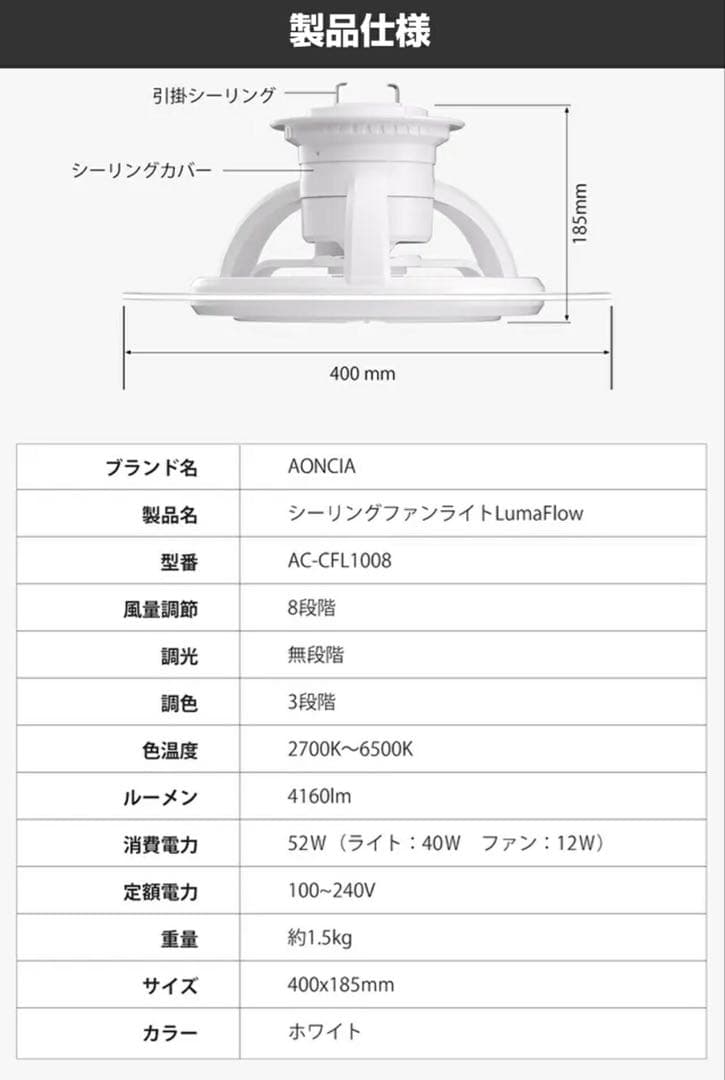 AONCIA LumaFlow シーリングファンライト
