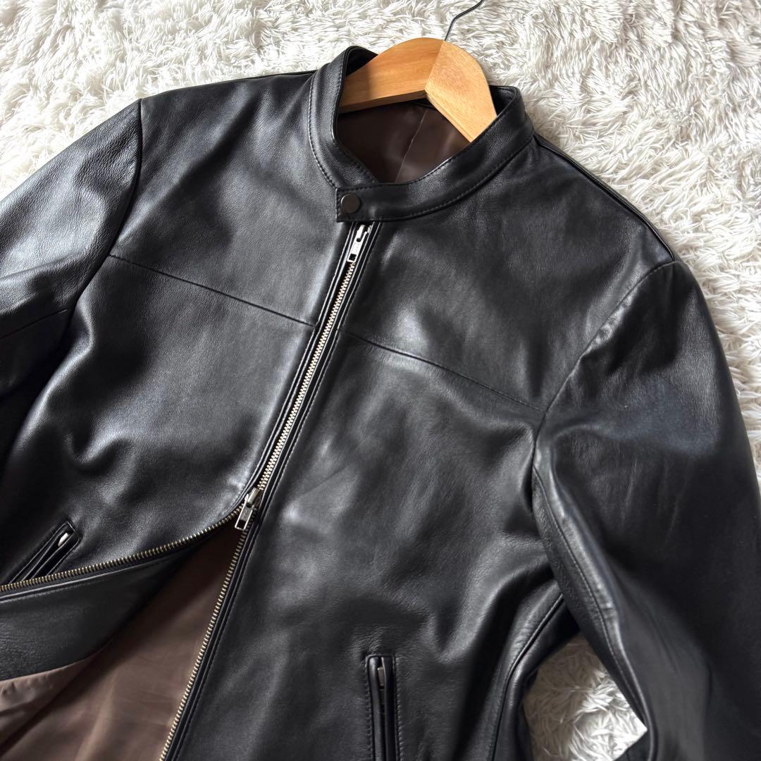 極美品　タケオキクチ　シングル　ラムレザー　ライダースジャケット　羊革　L 黒