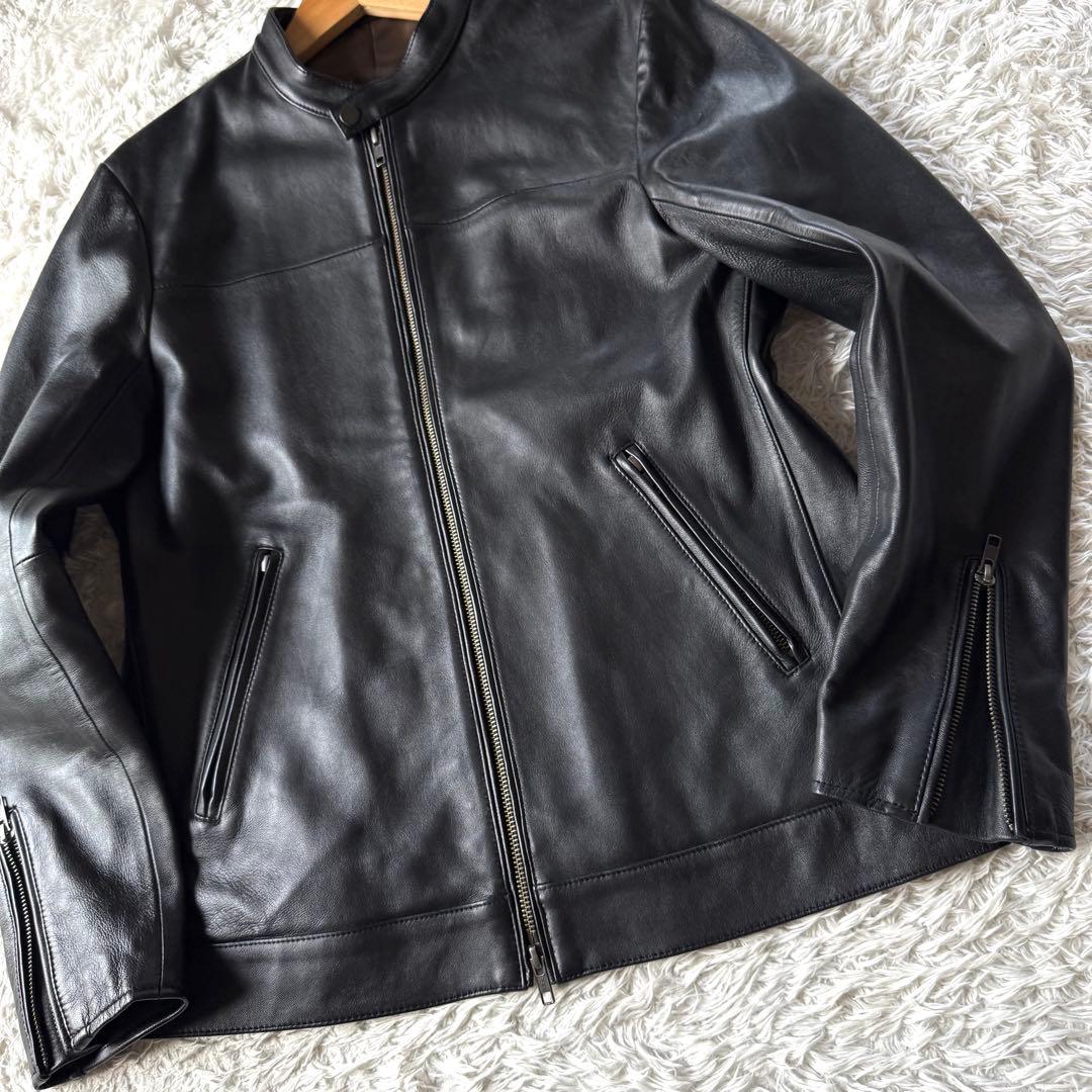 極美品　タケオキクチ　シングル　ラムレザー　ライダースジャケット　羊革　L 黒