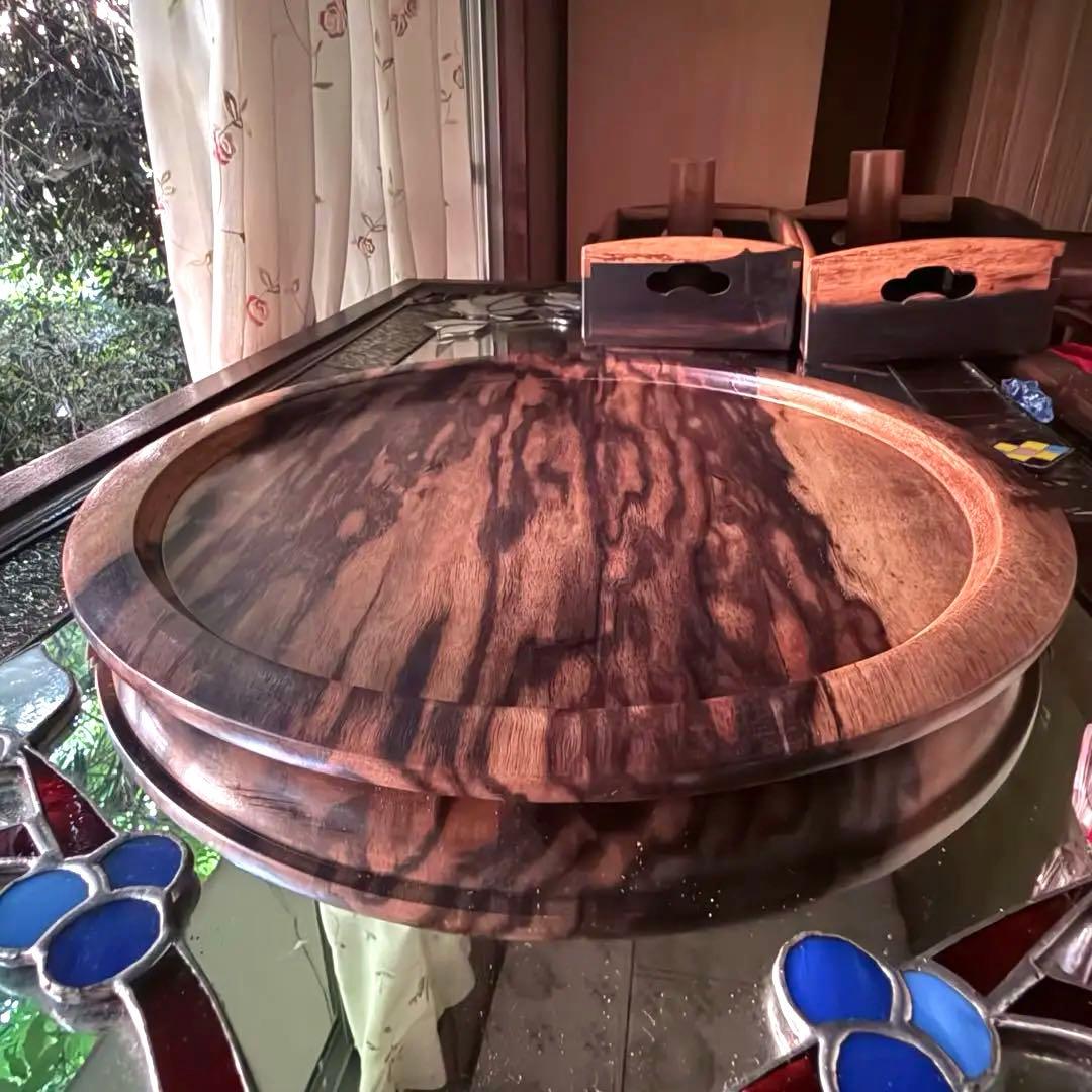 感謝お嫁入り‼️KUROGAKI孔雀杢なめらか白❌黒黒柿孔雀杢大盆