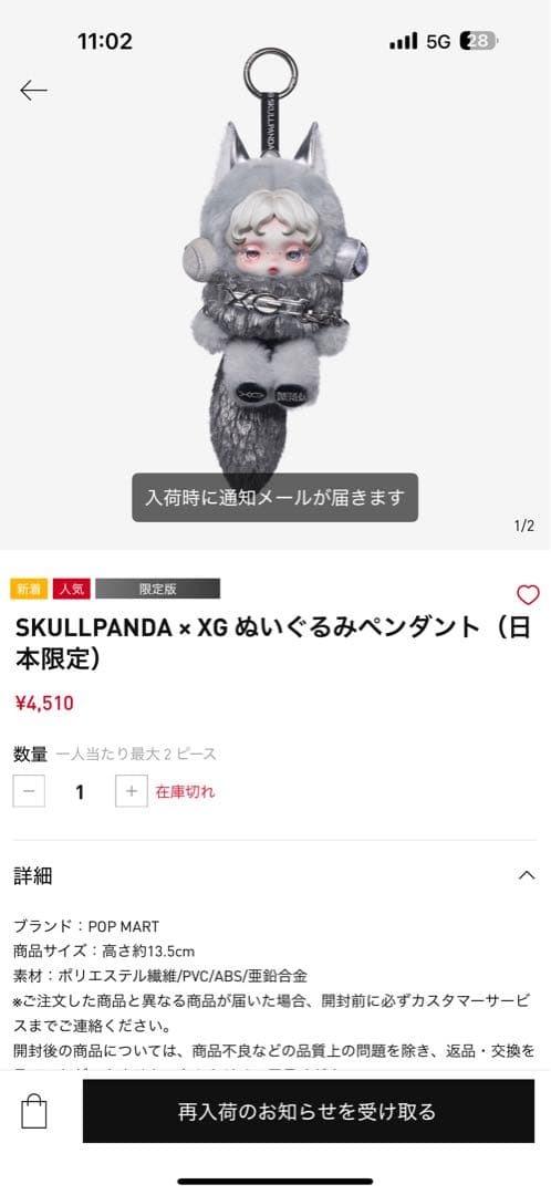 SKULLPANDA x XG ぬいぐるみペンダント