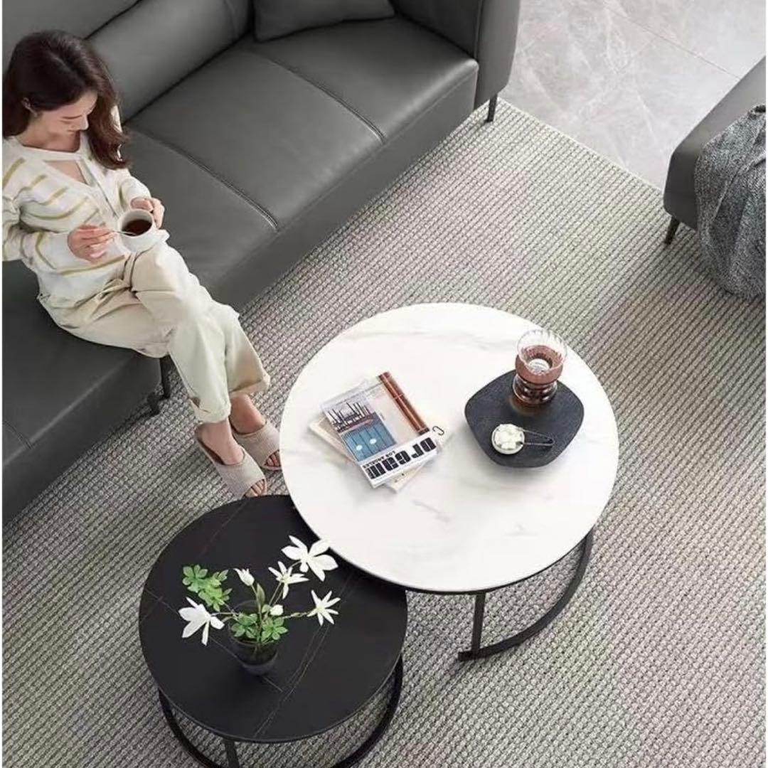 ネストテーブル 大理石柄 幅　センターテーブル セラミック ローテーブル 2個