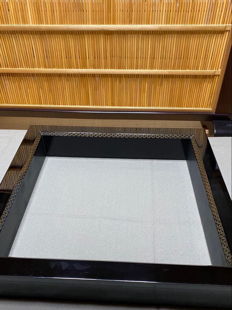 ⭐️本日限定⭐️茶道具/炉縁 輪島塗 前志芸男作 面独楽継絵沈金 溜塗炉縁　共箱